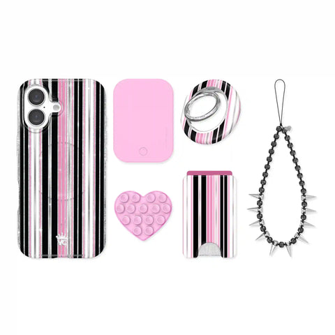 Pretty Punk Stripes Glitter iPhone Bundle Set