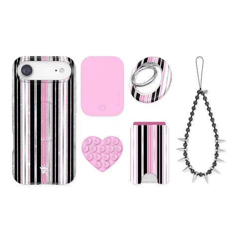 Pretty Punk Stripes Glitter iPhone Bundle Set
