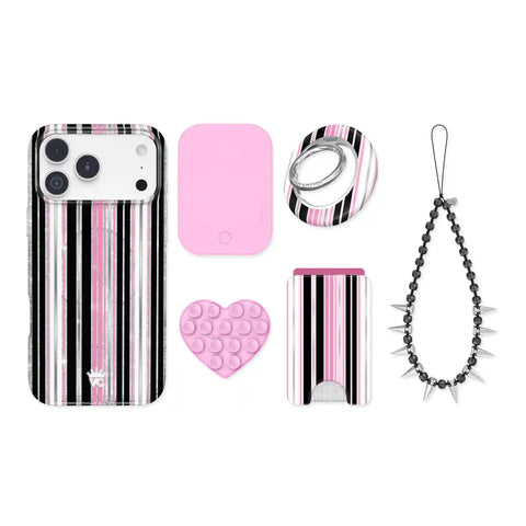 Pretty Punk Stripes Glitter iPhone Bundle Set