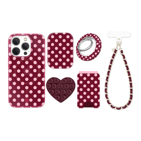 Raspberry Polka Dot iPhone Bundle Set