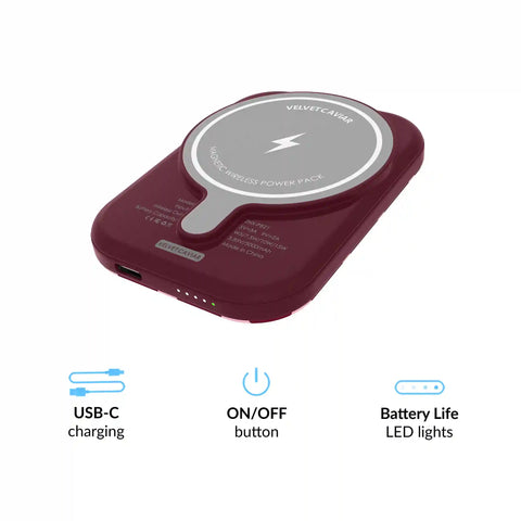Raspberry Polka Dot Portable MagSafe Charger Power Pack