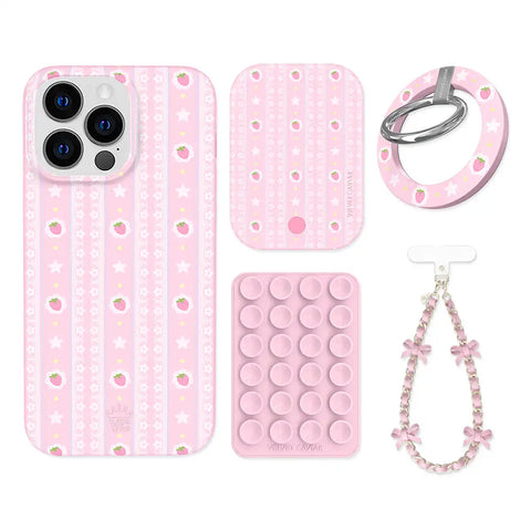 Strawberry Macaron iPhone Bundle Set - Grip