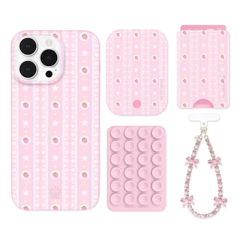 Strawberry Macaron iPhone Bundle Set - Wallet