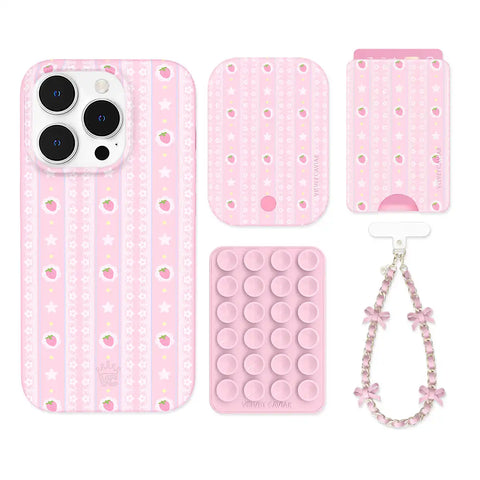 Strawberry Macaron iPhone Bundle Set - Wallet