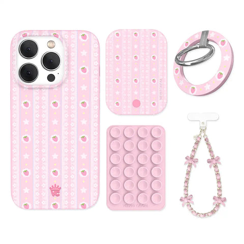 Strawberry Macaron iPhone Bundle Set - Grip