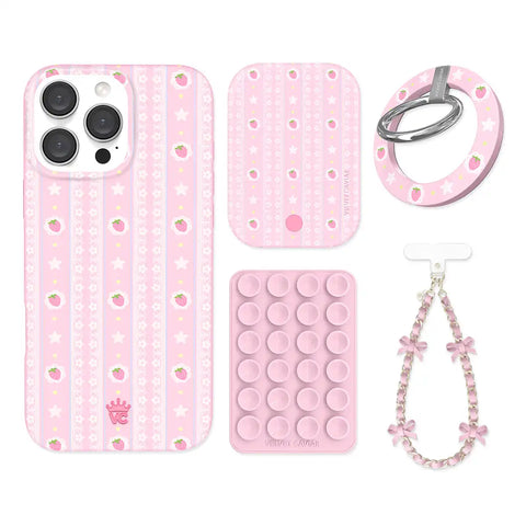 Strawberry Macaron iPhone Bundle Set - Grip