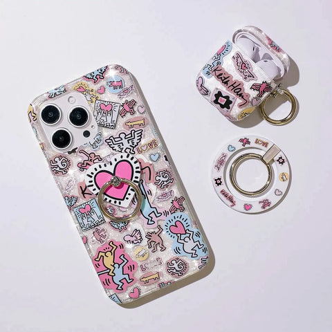 Keith Haring Pink Heart Phone Ring