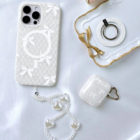 Vintage Pearl Heart Phone Charm