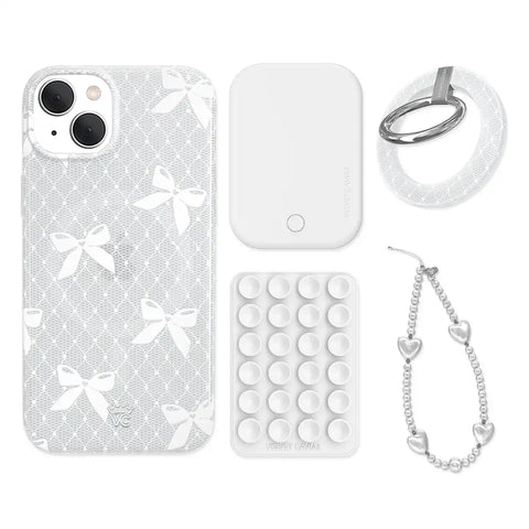 Vintage Lace Bows iPhone Bundle Set - Grip