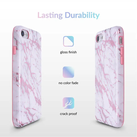 White Marble Pink Chrome iPhone Case