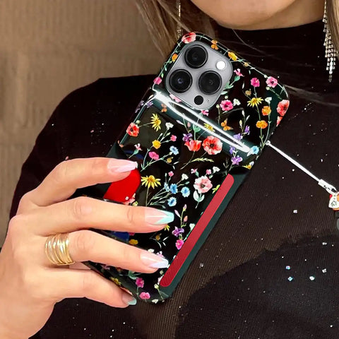 Black Wildflower iPhone Wallet Case