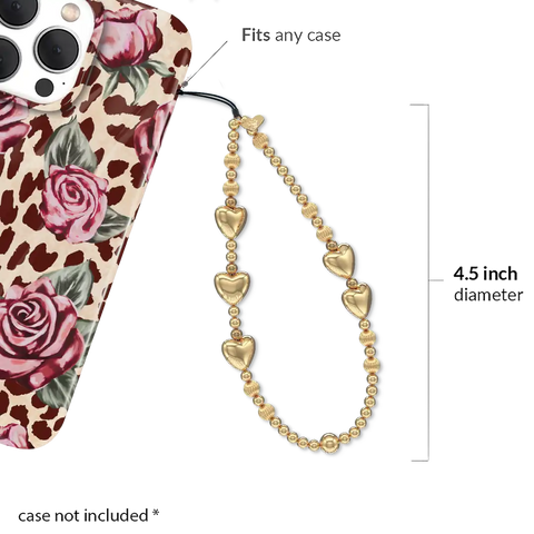Gold Metallic Heart Phone Charm