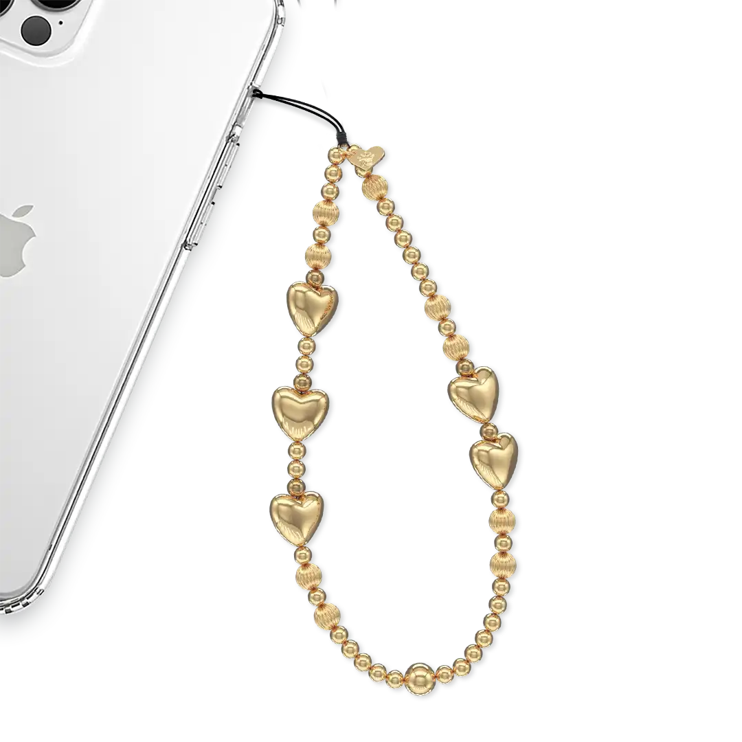 Gold Metallic Heart Phone Charm