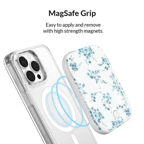 French Blue Floral Portable MagSafe Charger Power Pack