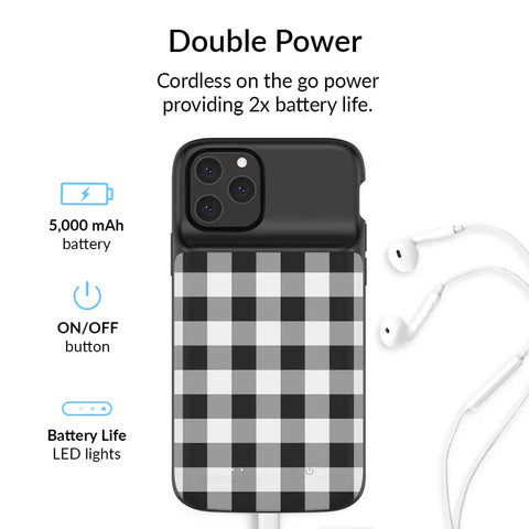 Black Gingham iPhone Charging Case