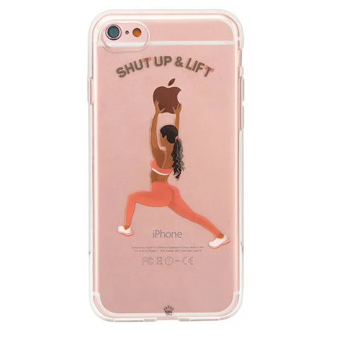 Shut Up & Lift iPhone Case Black Hair Pink Pants