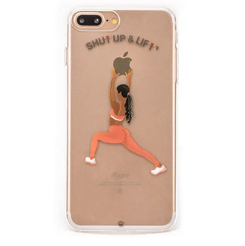 Shut Up & Lift iPhone Case Black Hair Pink Pants