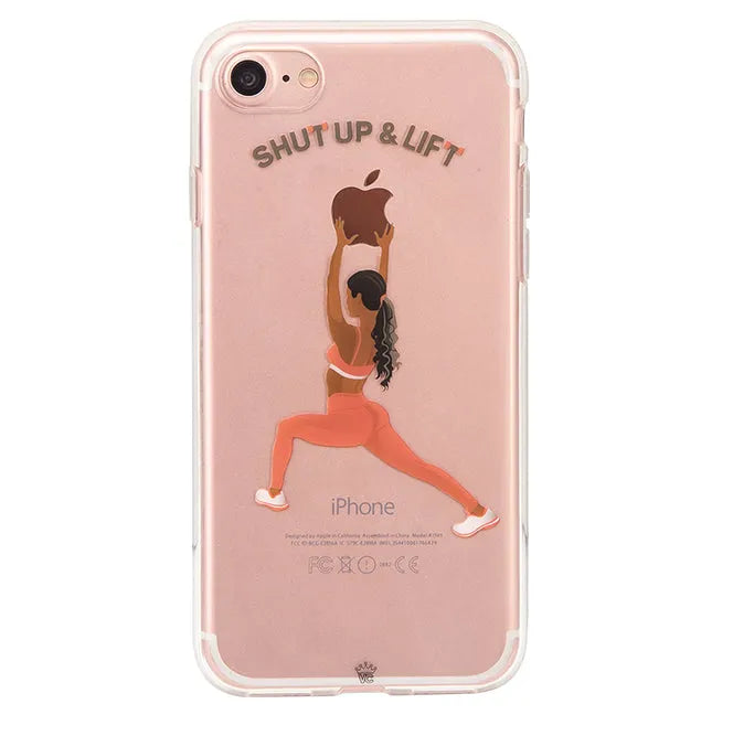 Shut Up & Lift iPhone Case Black Hair Pink Pants