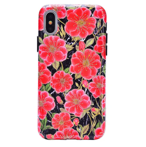 Black Hibiscus Rose Gold Chrome Floral iPhone Case