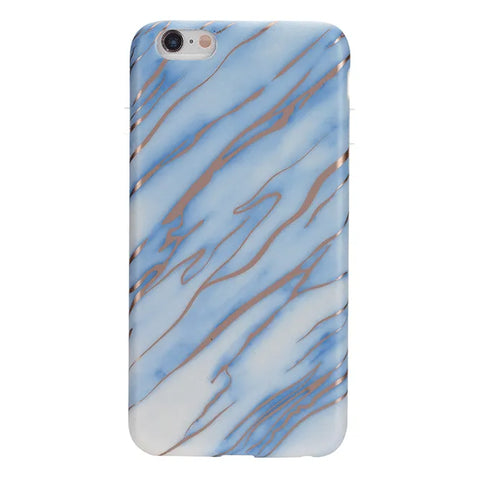 Sky Blue Rose Gold Chrome Marble iPhone case