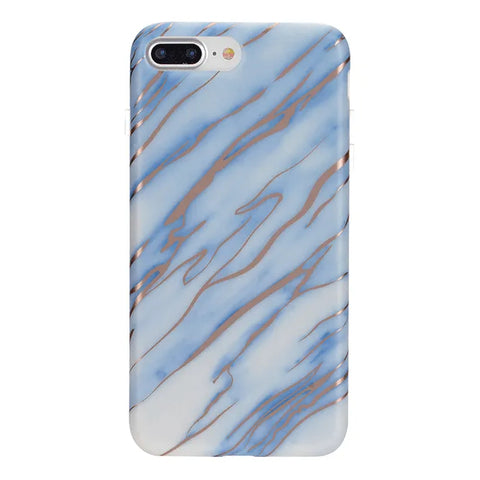 Sky Blue Rose Gold Chrome Marble iPhone case