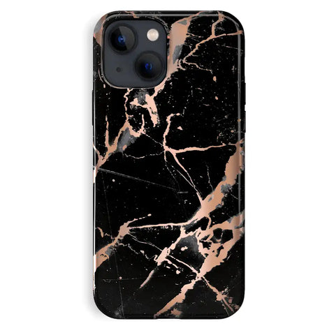Black Marble Rose Gold Chrome iPhone Case