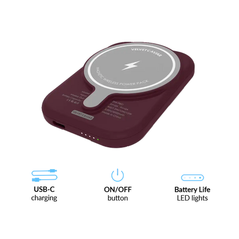 French Burgundy Floral Portable MagSafe Charger Power Pack