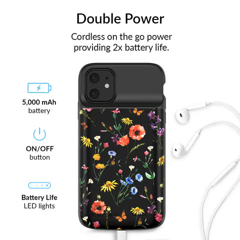 Black Wildflower iPhone Charging Case