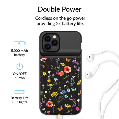 Black Wildflower iPhone Charging Case