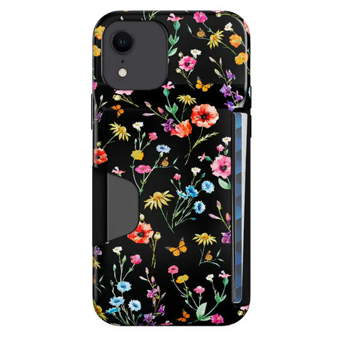 Black Wildflower iPhone Wallet Case