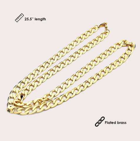 Mask Chain Necklace - 12mm Curb in Gold