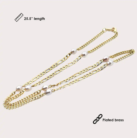 Mask Chain Necklace - 5mm Mixed Pearl in Gold