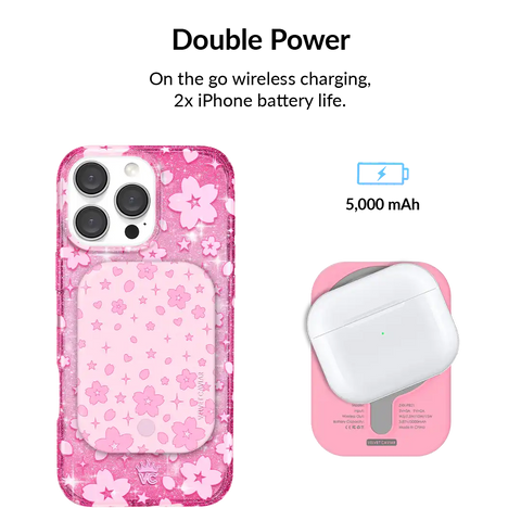 Pink Cherry Blossom Portable MagSafe Charger Power Pack