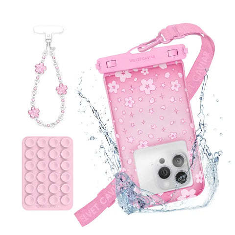 Pink Cherry Blossom Waterproof Floating Phone Pouch Bundle