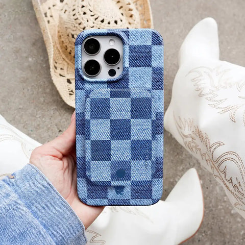 Denim Vibe Checkered Portable MagSafe Charger Power Pack