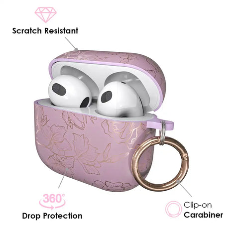 Dusty Rose Chrome Floral AirPods Case