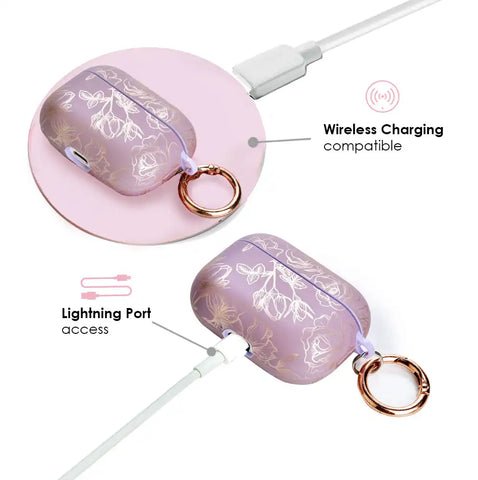 Dusty Rose Chrome Floral AirPods Case