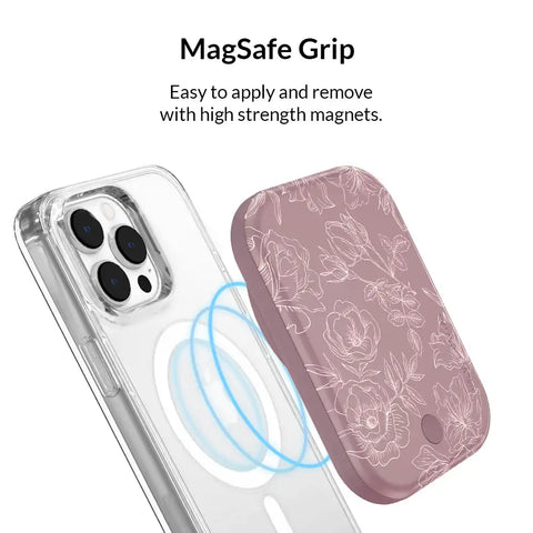 Dusty Rose Chrome Floral Portable MagSafe Charger Power Pack