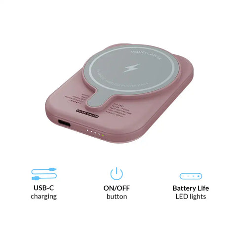 Dusty Rose Chrome Floral Portable MagSafe Charger Power Pack