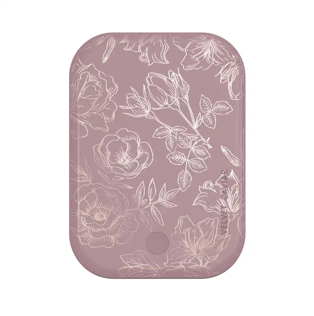 Dusty Rose Chrome Floral Portable MagSafe Charger Power Pack