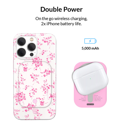 French Rose Floral Portable MagSafe Charger Power Pack