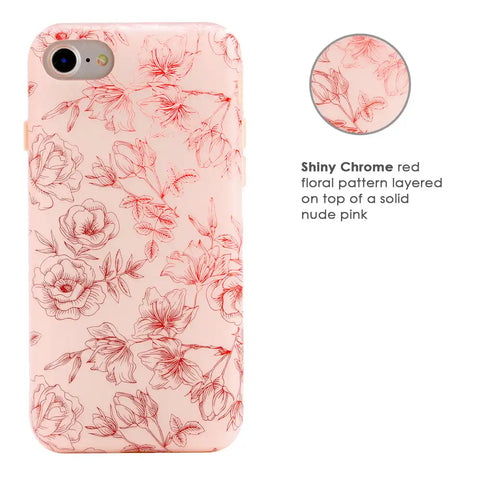 Nude Red Chrome Floral iPhone Case