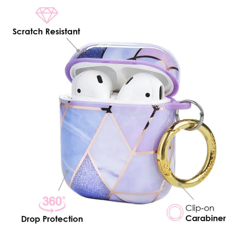 Purple Geometric Marble Airpods Case
