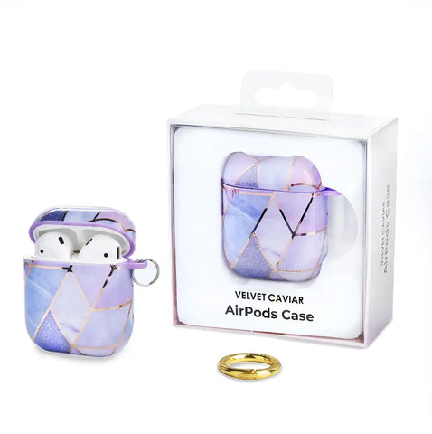 Purple Geometric Marble Airpods Case