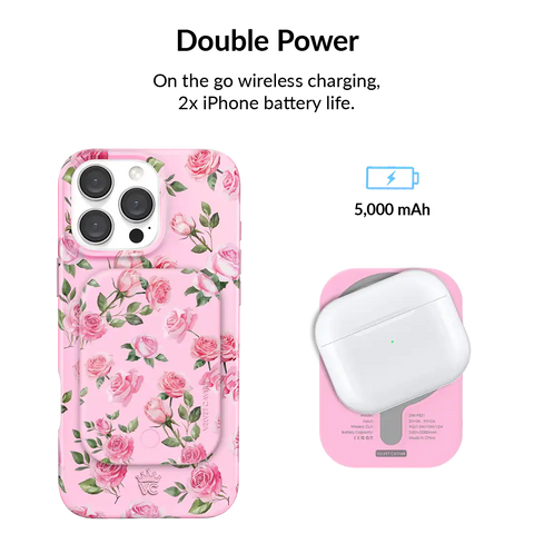 Baby Pink Roses Portable MagSafe Charger Power Pack
