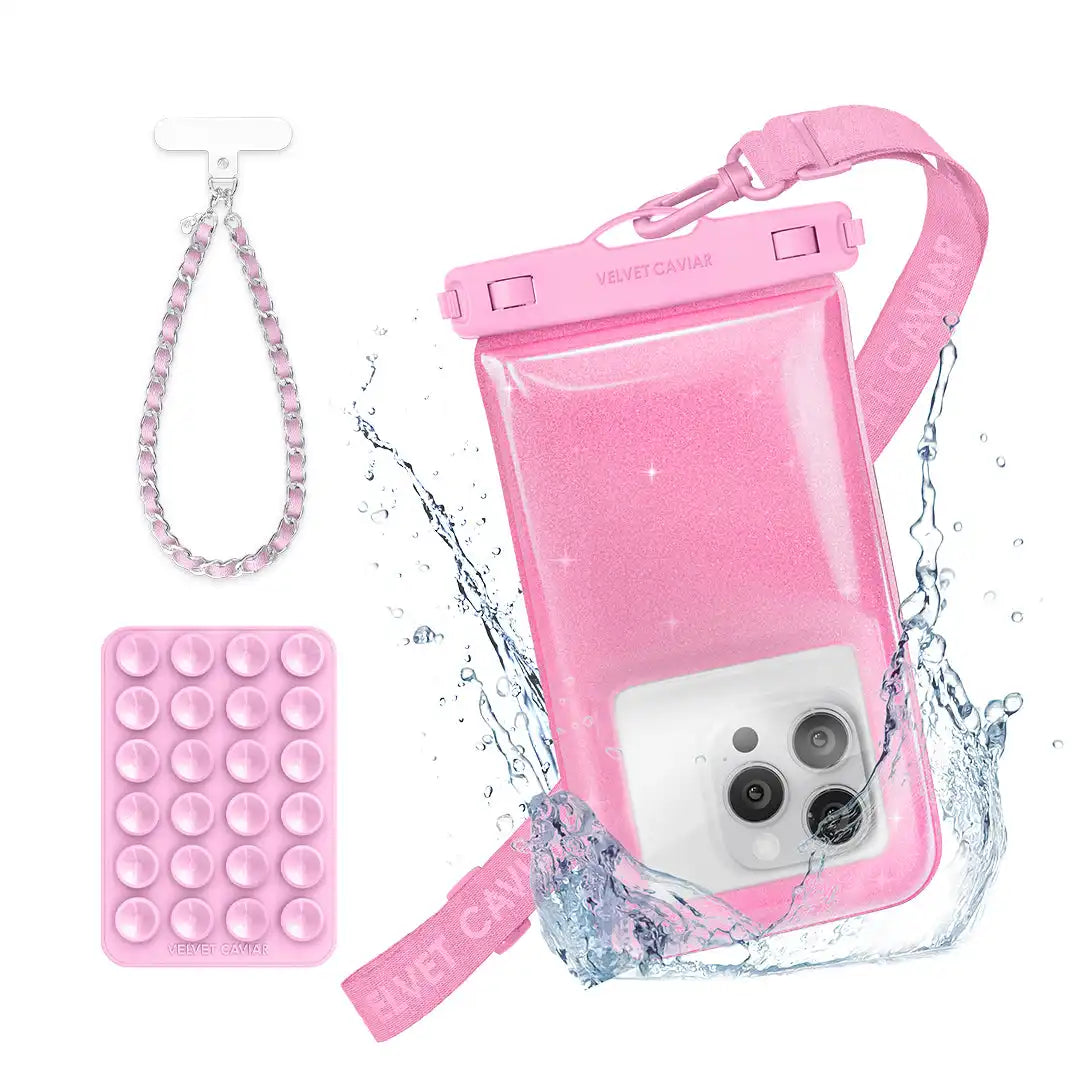 Pink Stardust Waterproof Floating Phone Pouch Bundle