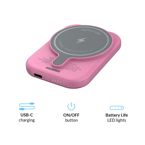 Hot Pink Leopard Portable MagSafe Charger Power Pack