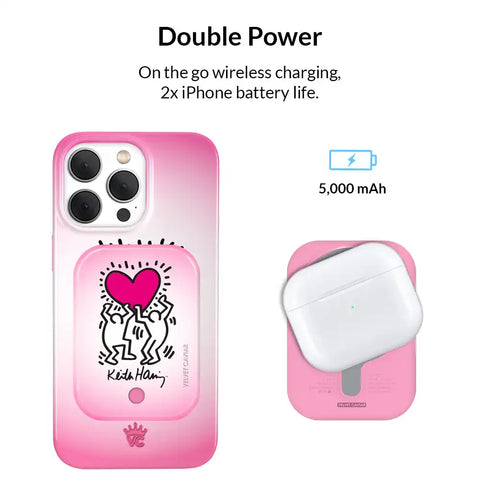 Keith Haring Pink Heart Portable MagSafe Charger Power Pack