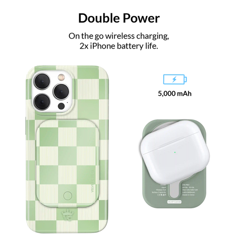 Pistachio Vibe Checkered Portable MagSafe Charger Power Pack