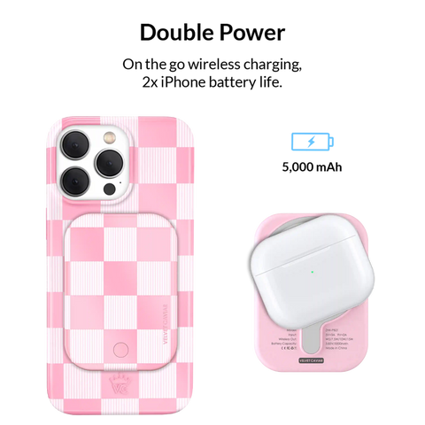 Pink Vibe Checkered Portable MagSafe Charger Power Pack